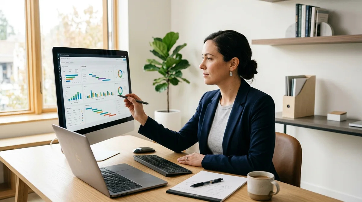 Owner reviewing time saved by automated workflows