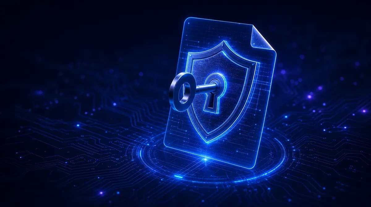 Glowing shield and key over a policy document, illustrating cyber insurance MFA requirements at renewal
